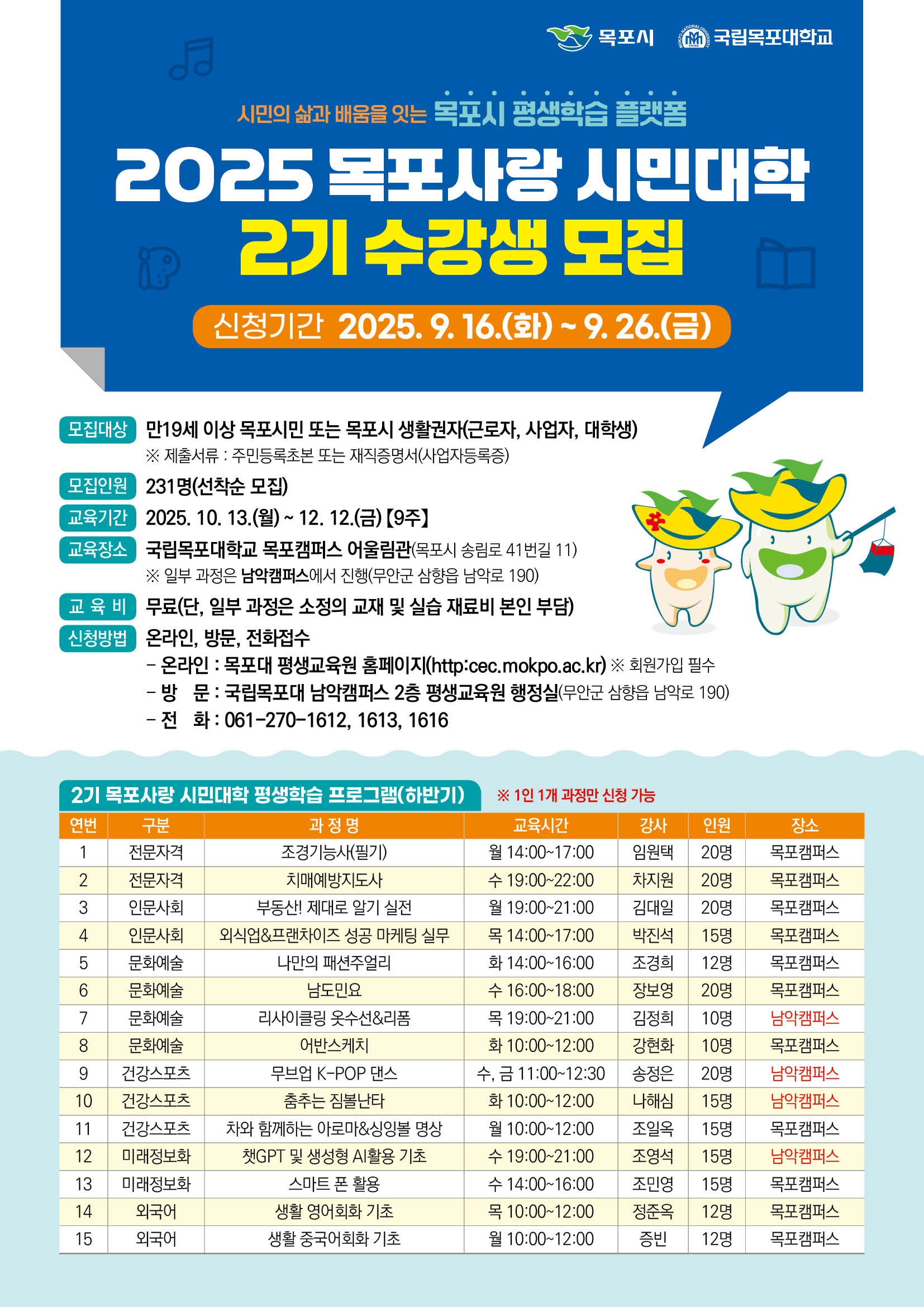 2025년 목포사랑 시민대학 2기 모집