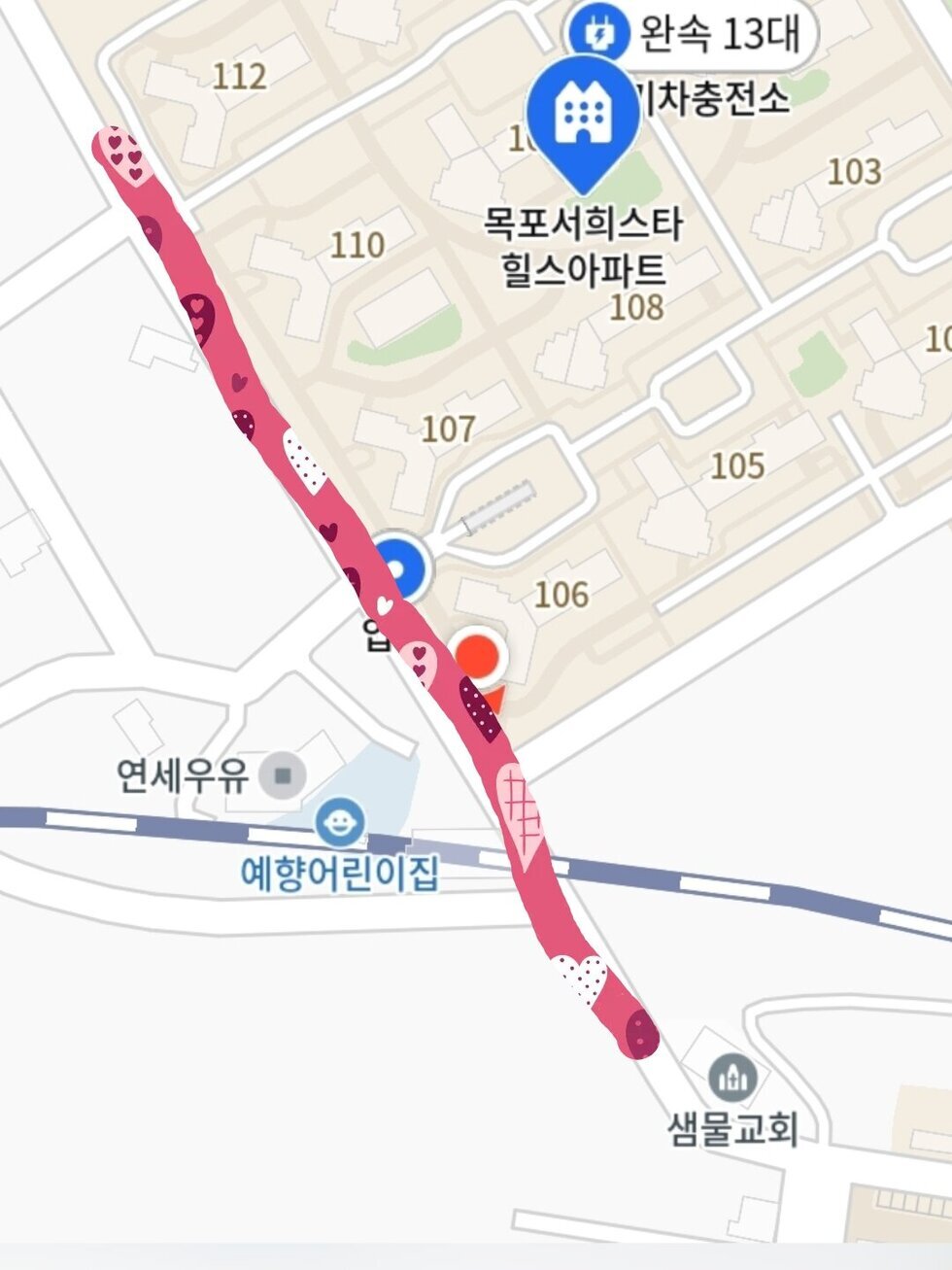 위치 표시(빨간 선)